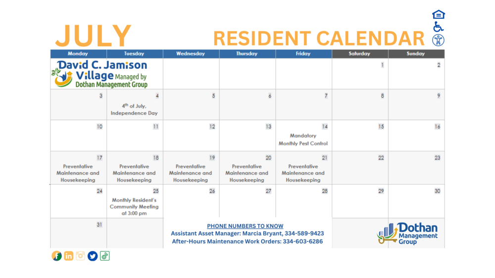 July Resident Calendars are Now Available