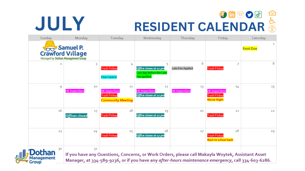 July Resident Calendars are Now Available