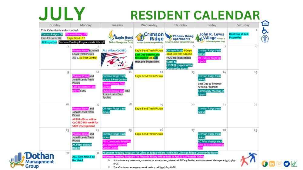 July Resident Calendars are Now Available