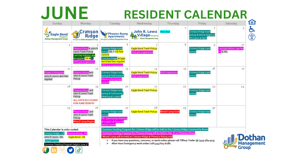 June Resident Calendars Now Available