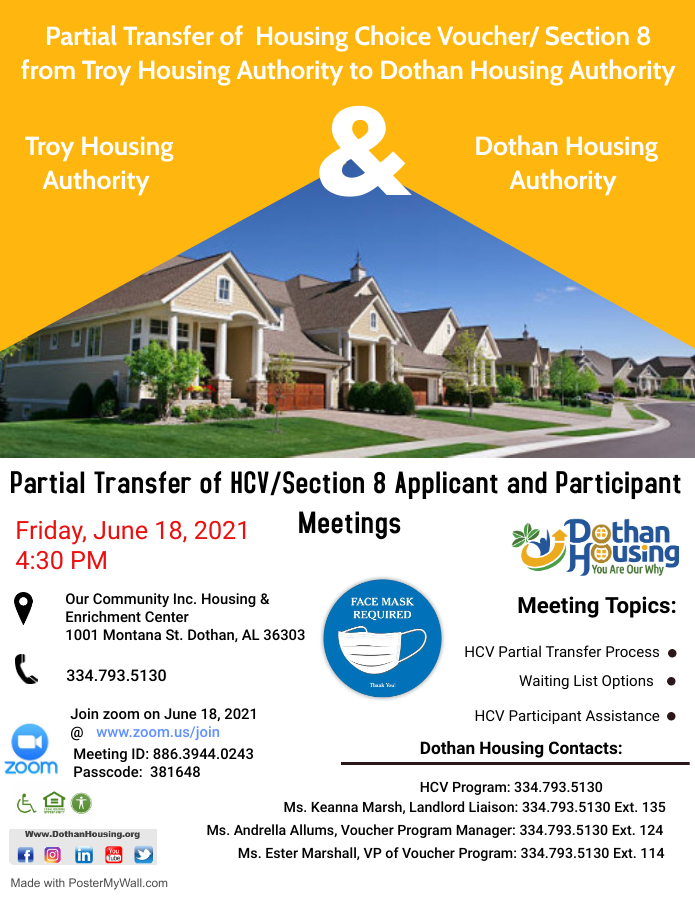 Partial Transfer of Housing Choice Voucher from Troy Housing Authority to Dothan Housing Authority