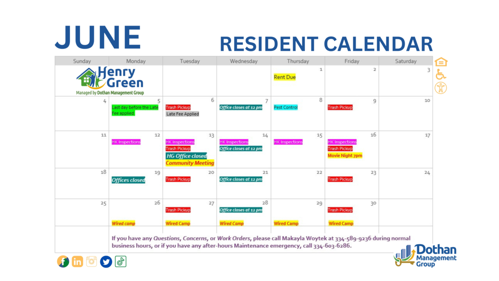 June Resident Calendars Now Available